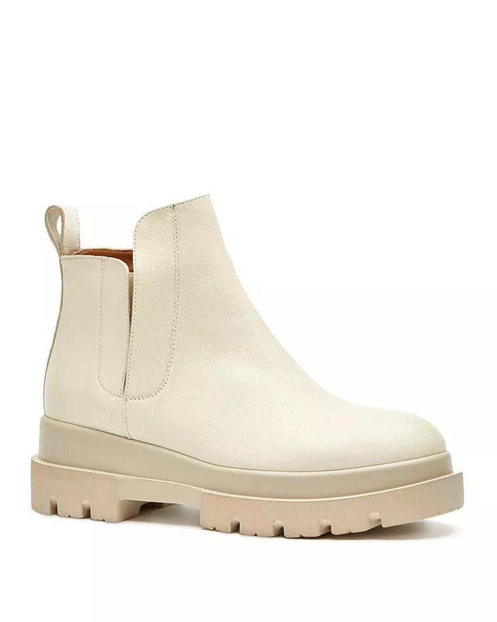 La Canadienne Kash Pull On Lug Sole Booties Off White Leather 36.5